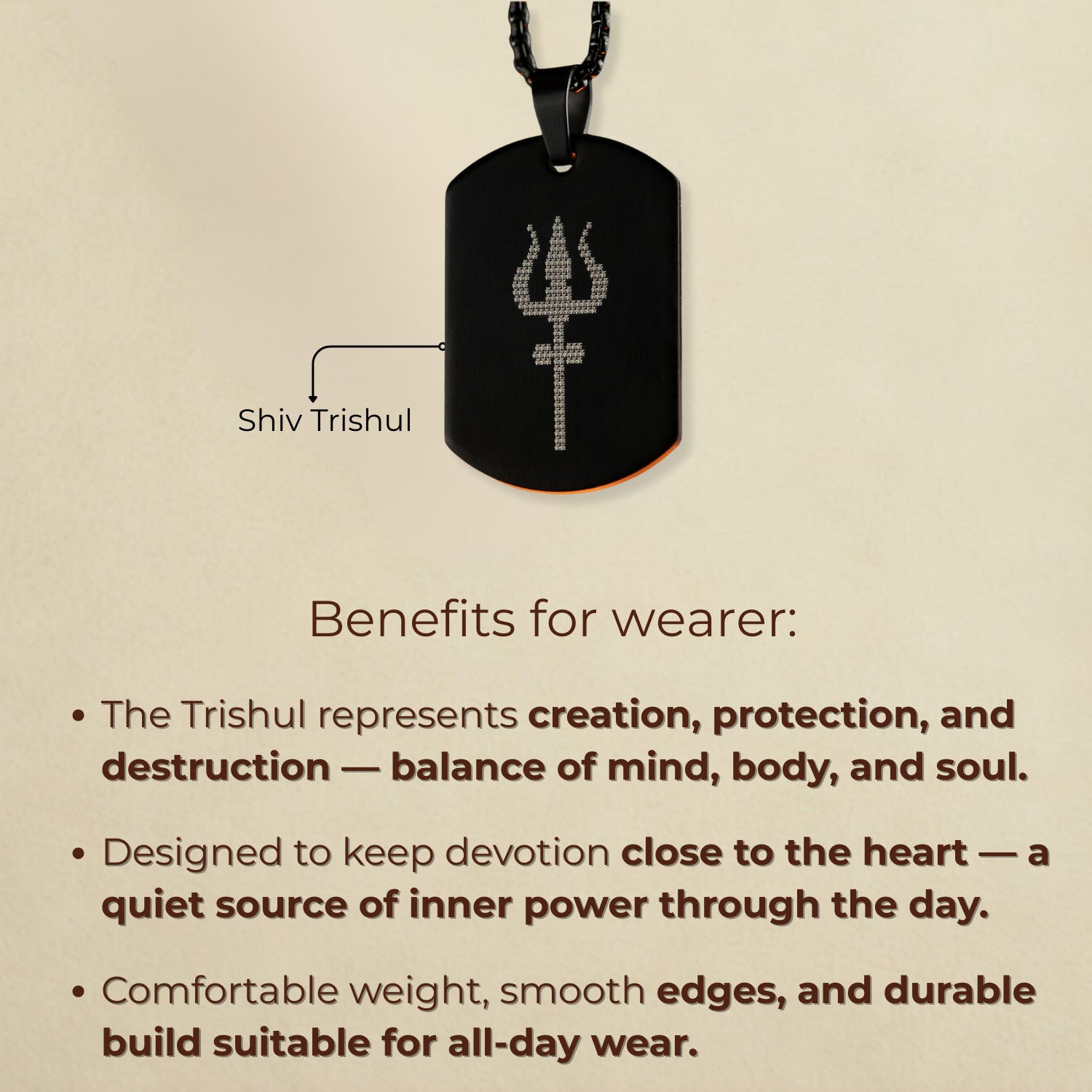 Shiv Trishul MicroCarved Tag Necklace shiv trishul
