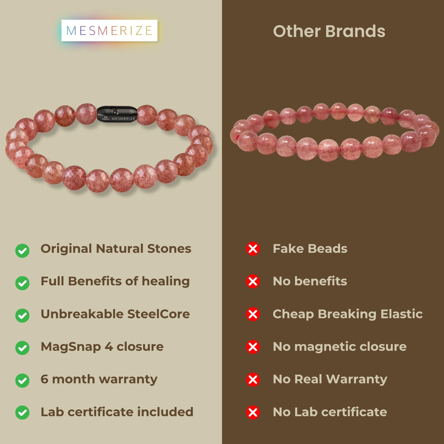 Soulful Strawberry Quartz Natural Stone Bracelet with MagSnap