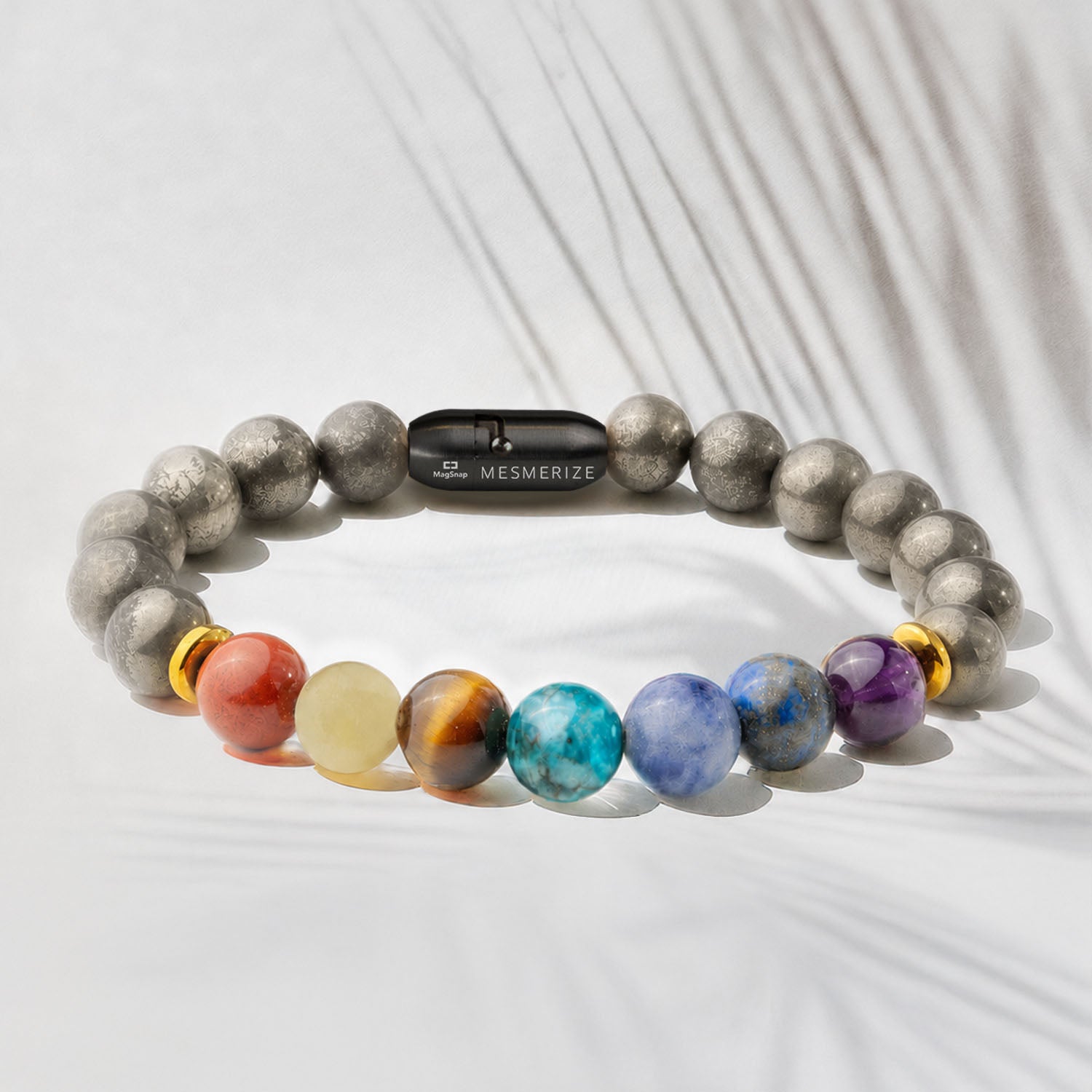Natural Stone Jewellery Money Magnet Pyrite 7 Chakra Natural Stone Bracelet with Magsnap