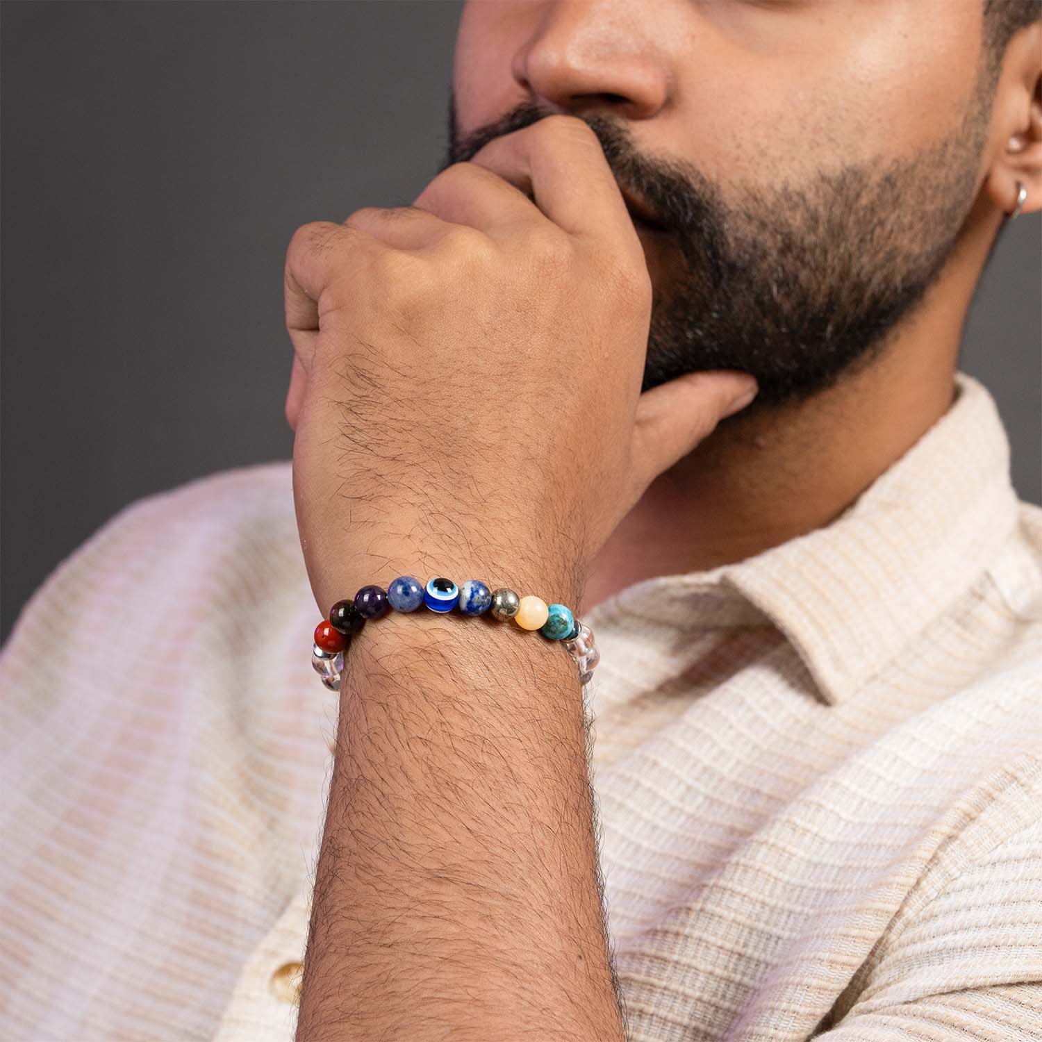 Balanced 9 Chakra Clear Quartz Natural Stone Bracelet