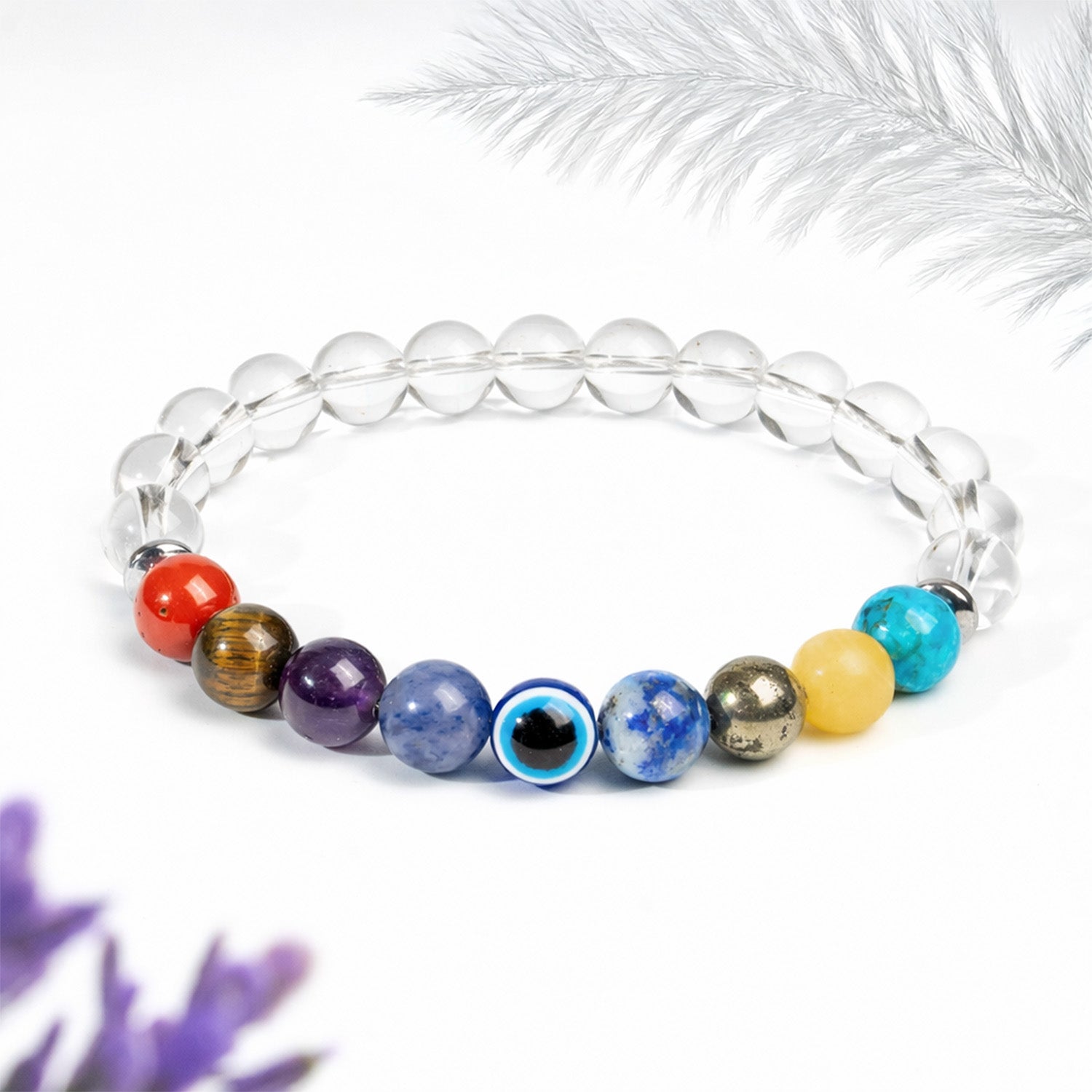 Balanced 9 Chakra Clear Quartz Natural Stone Bracelet Elastic