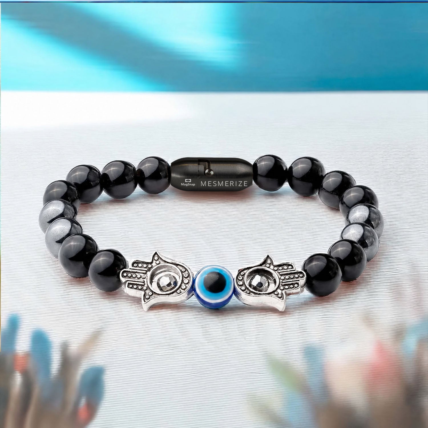 Protective Evil Eye Hamsa Natural Stone Bracelet with Magsnap 2