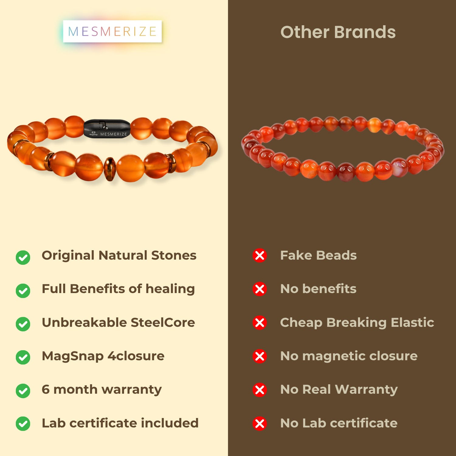 Empowering Carnelian Natural Stone Bracelet with MagSnap