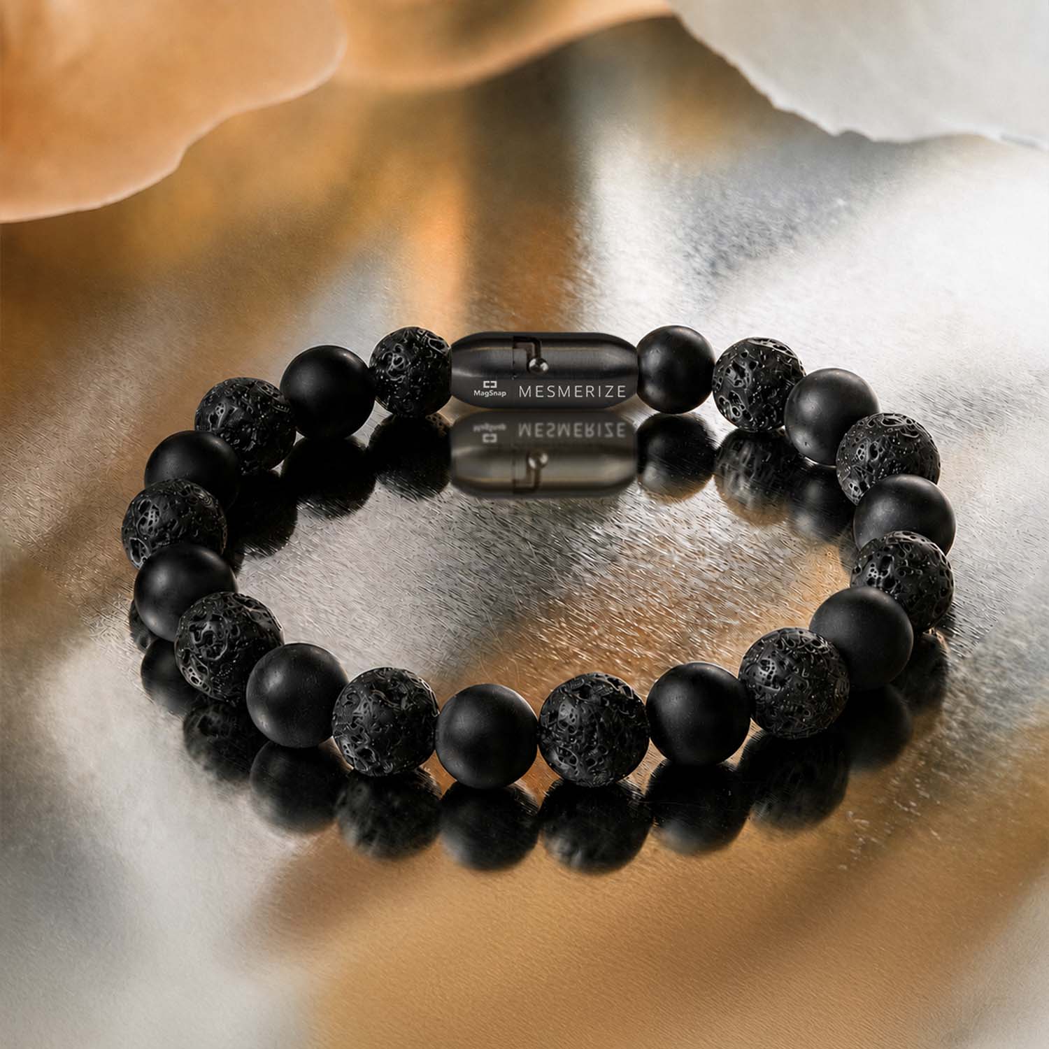 Natural Stone Jewellery Stealth Matte Black Onyx and Lava Natural Stone Bracelet with Magsnap
