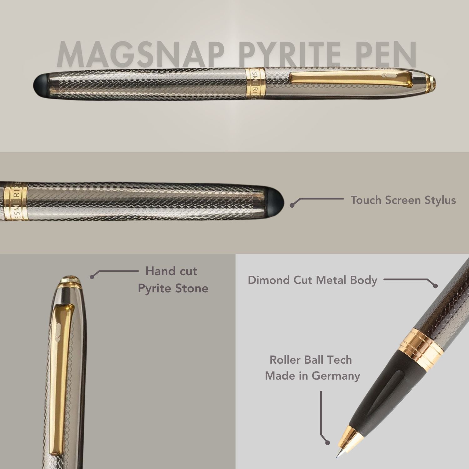 Pyrite 2 in 1 MagSnap Roller Ball Pen with Stylus