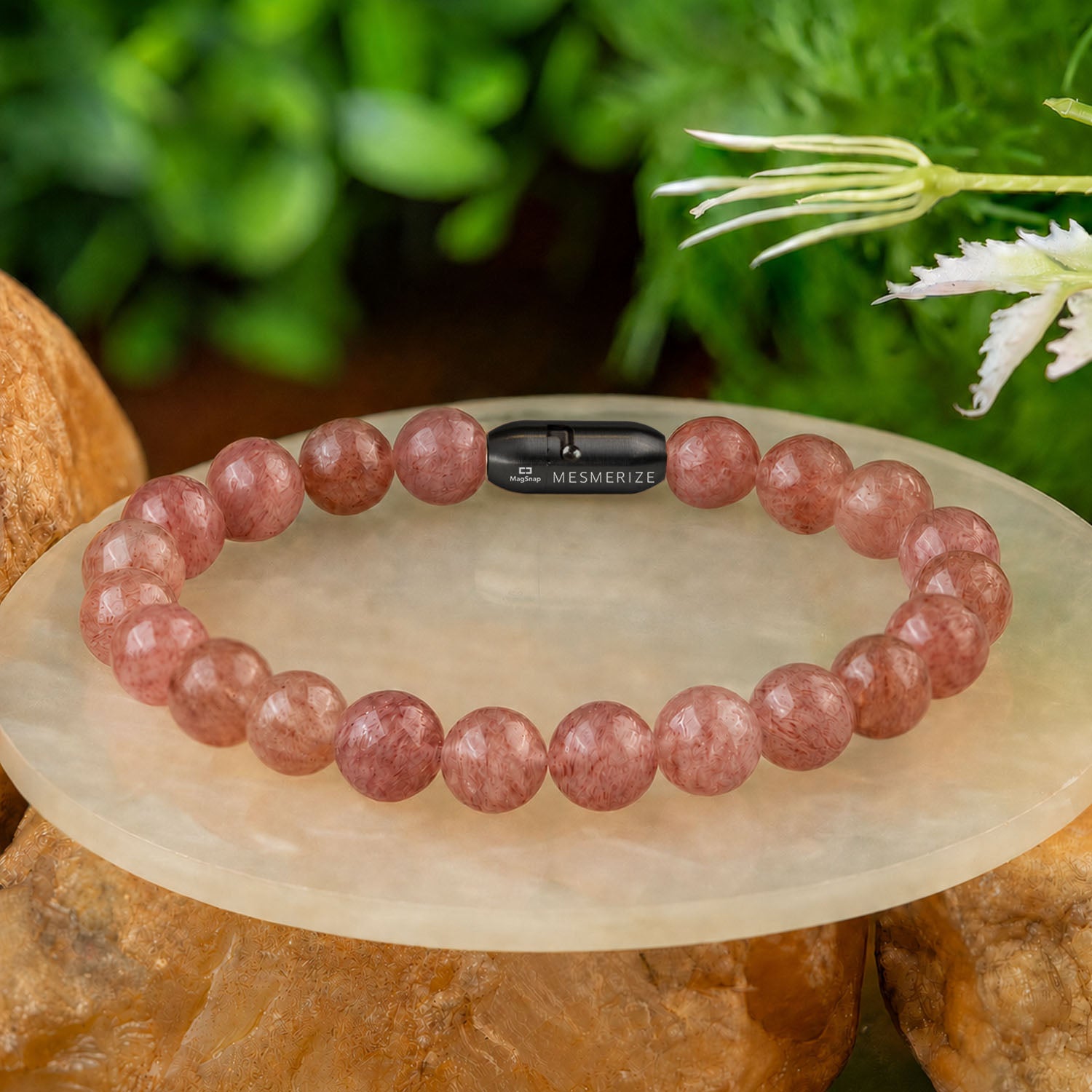 Soulful Strawberry Quartz Natural Stone Bracelet with MagSnap