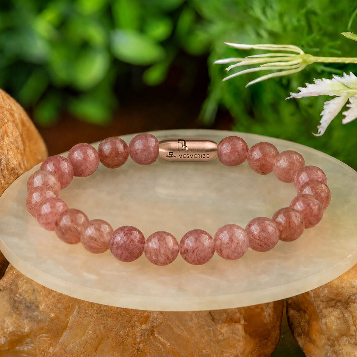 Soulful Strawberry Quartz Natural Stone Bracelet with MagSnap