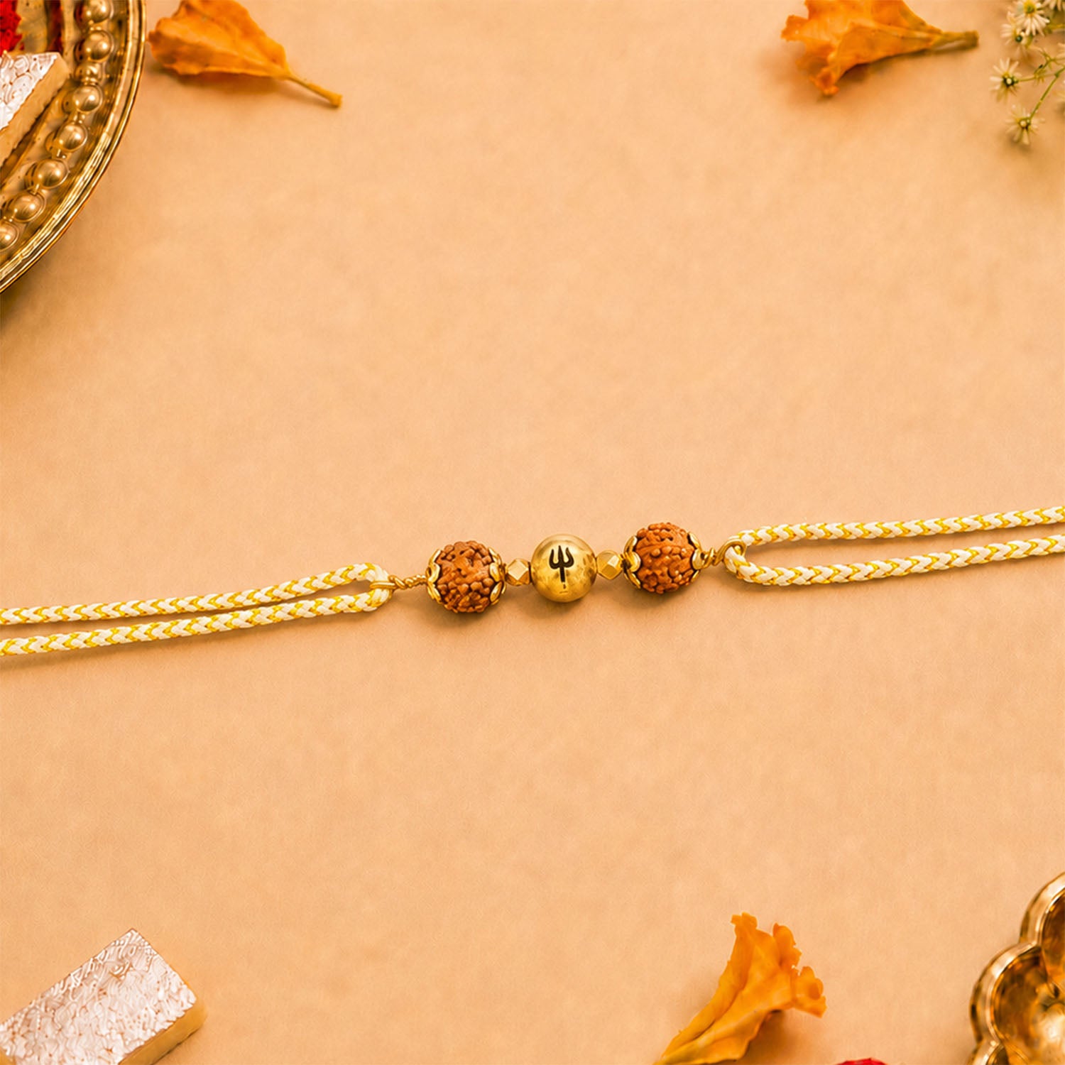 925 Sterling Silver Spiritual Rudraksh Trishul Natural Stone Rakhi