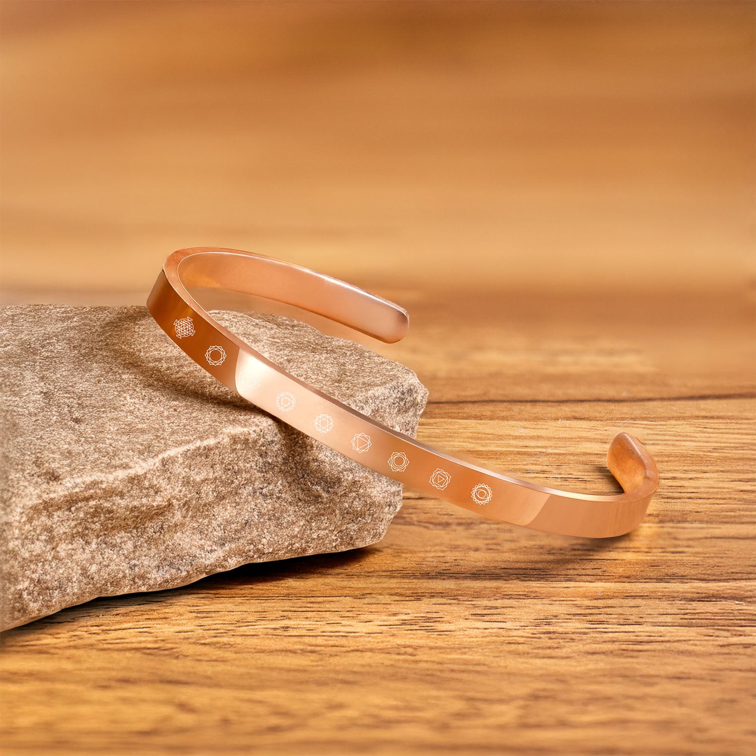 9 Chakra Gloss Cuff Adjustable Bracelet Rose Gold