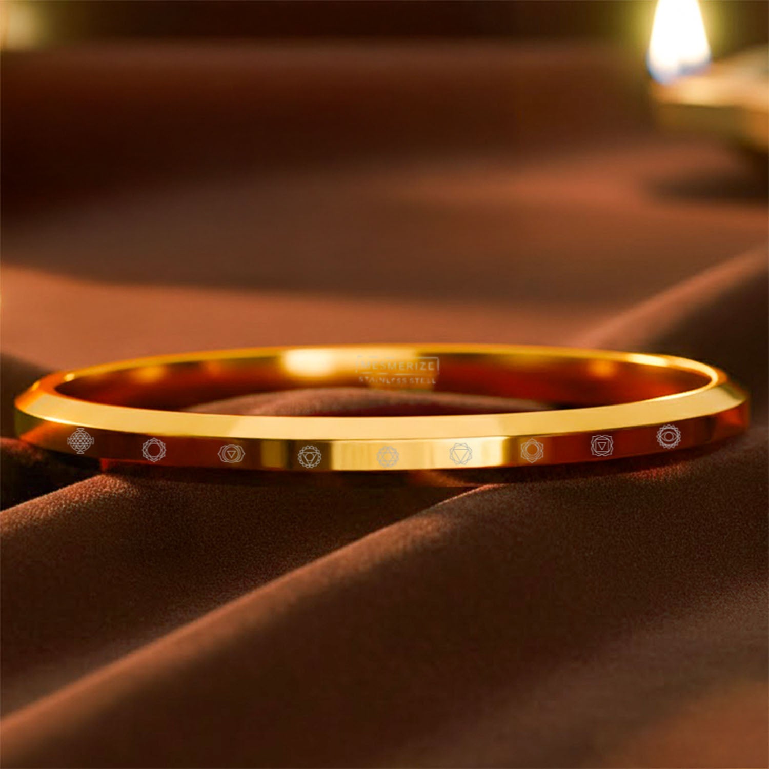 9 Chakra MicroCarved Round Kada Gold