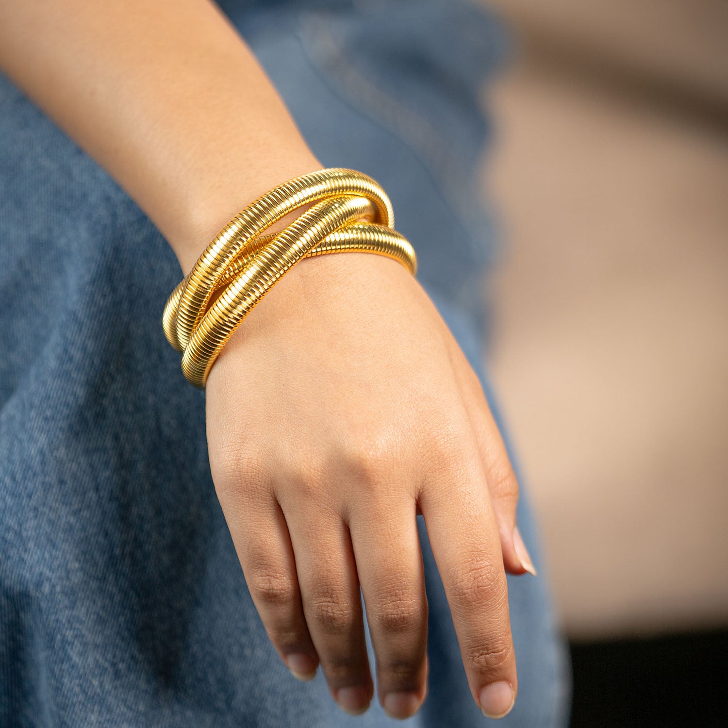 Amara Triple Layered 18k Gold Bangle Bracelet