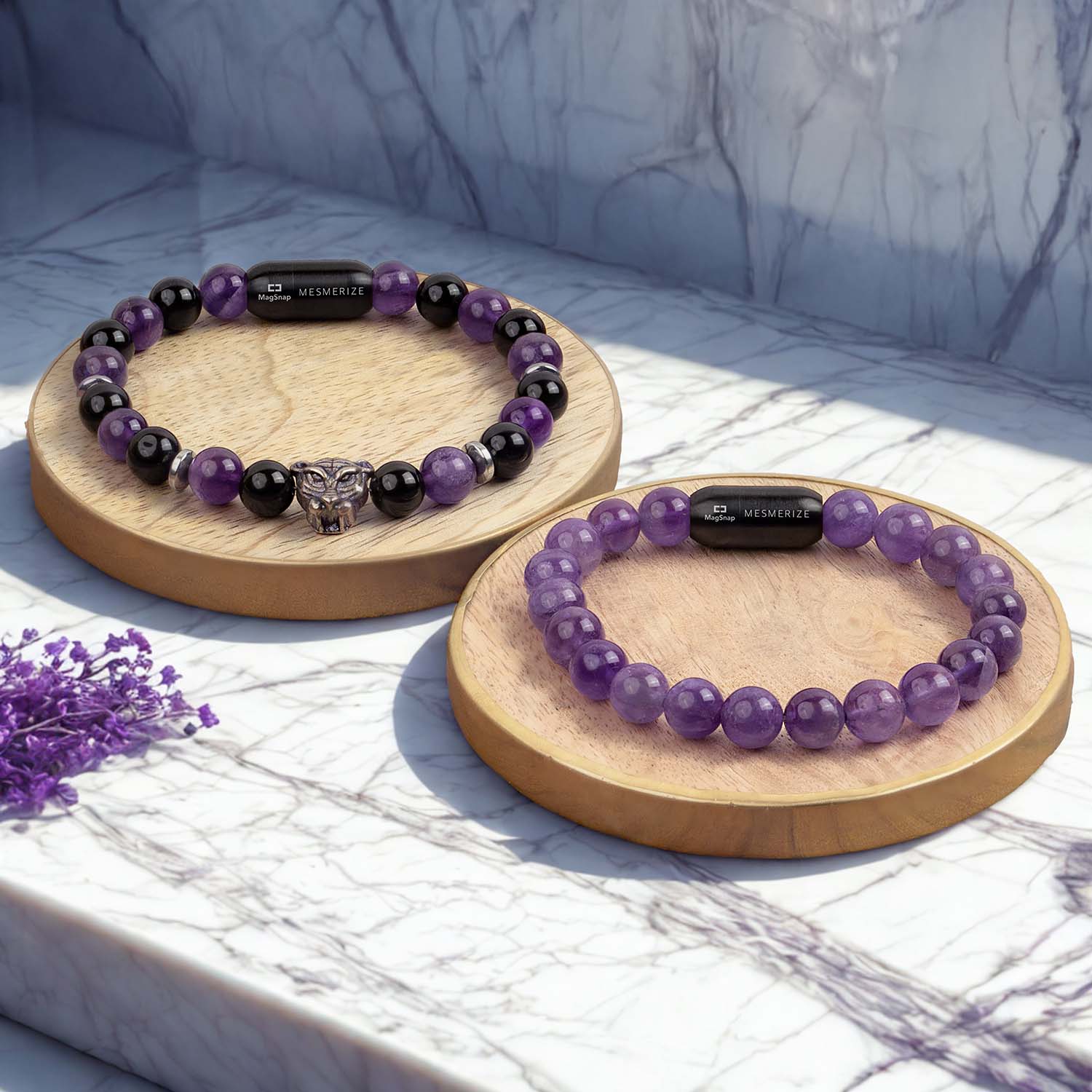 Amethyst Natural Stone Couple Bracelet with Magsnap 2