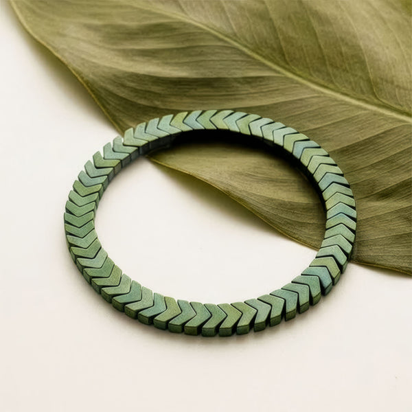 Aqua Green Hematite Stack Natural Stone Bracelet
