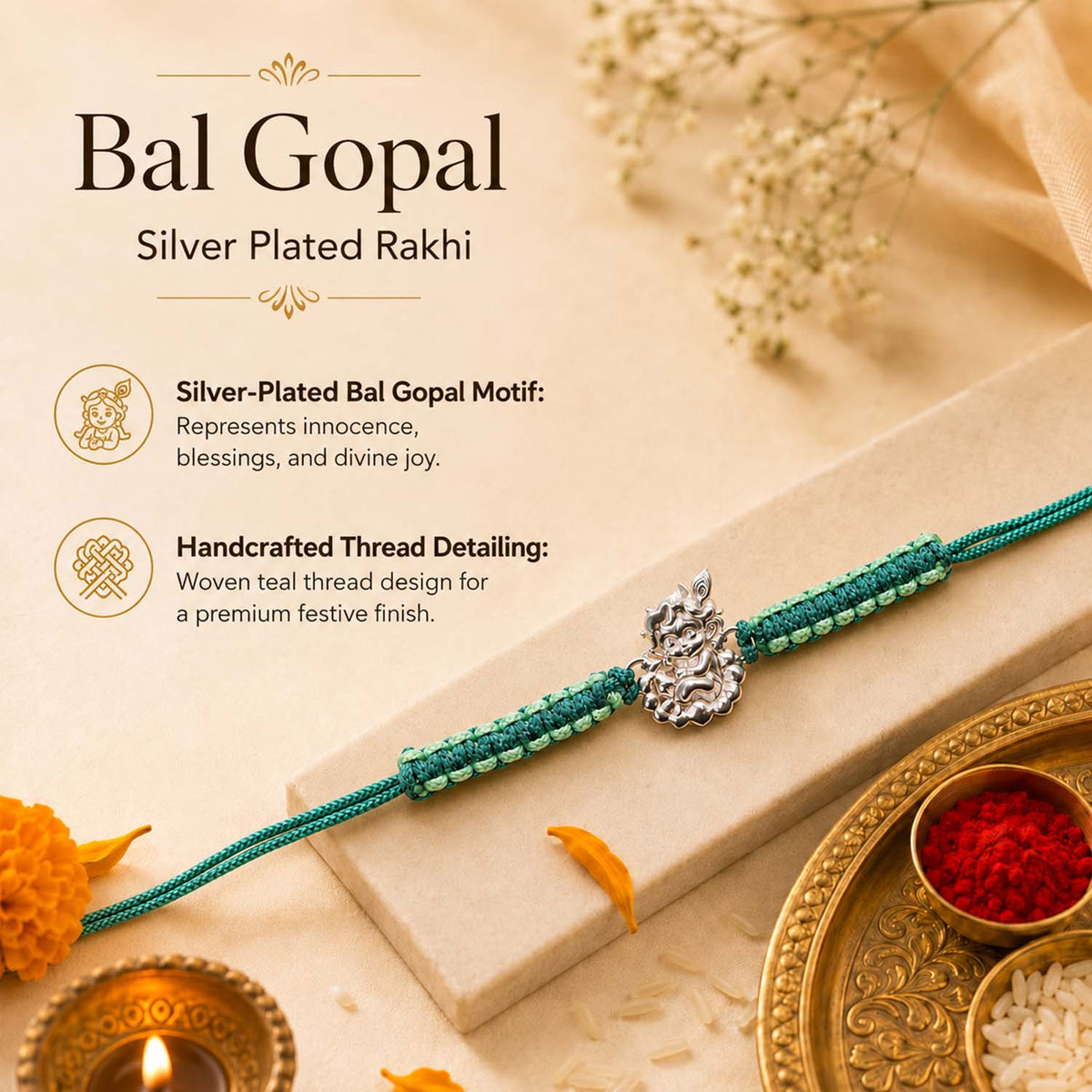 Bal Gopal Pure Silver Plated Rakhi