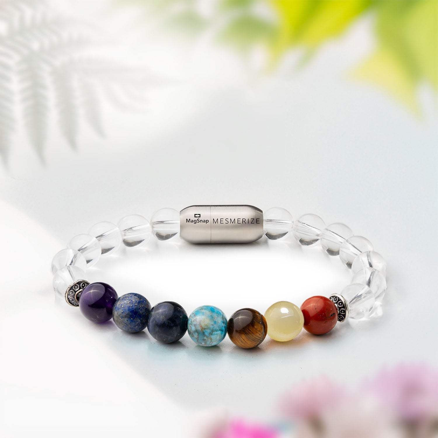 Balanced 7 Chakra Clear Quartz Natural Stone Magsnap Bracelet