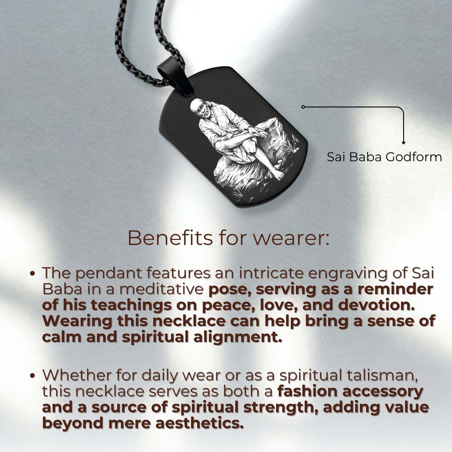 Divine Sai Baba Godform Tag Necklace Silver