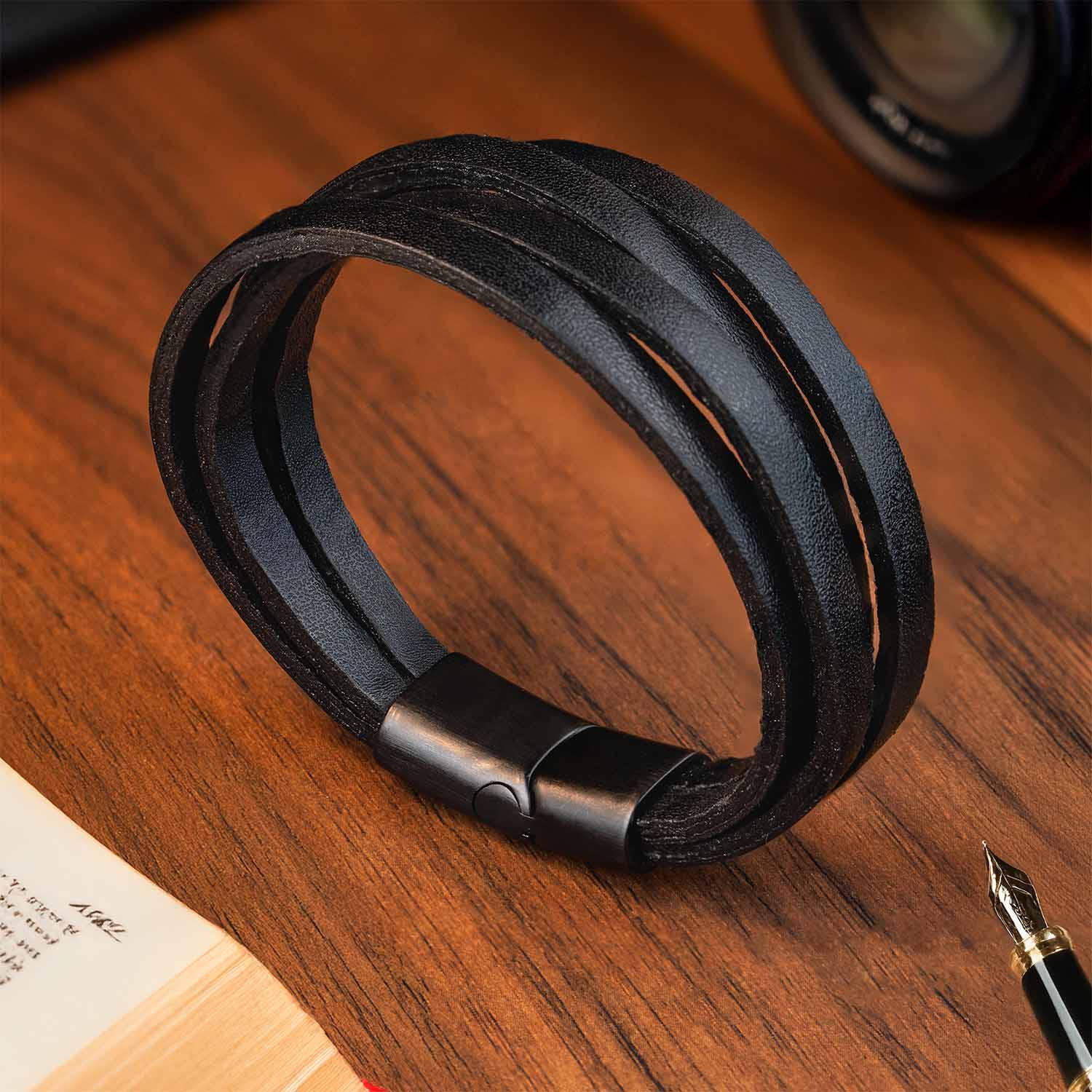 Forge Layered NeoLeather Bracelet with MagSlide Black