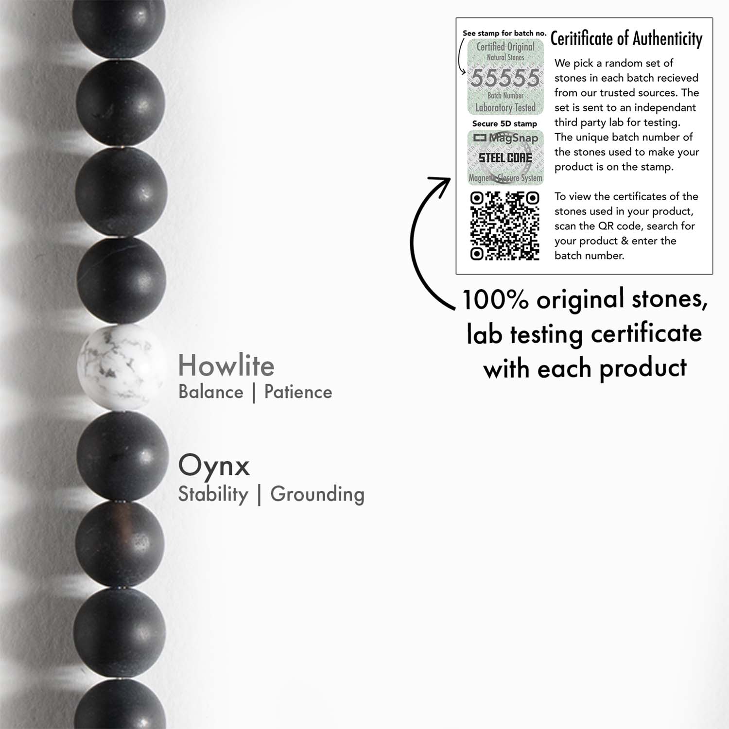 Natural Stone Jewellery Couple Howlite and Black Onyx Bracelet