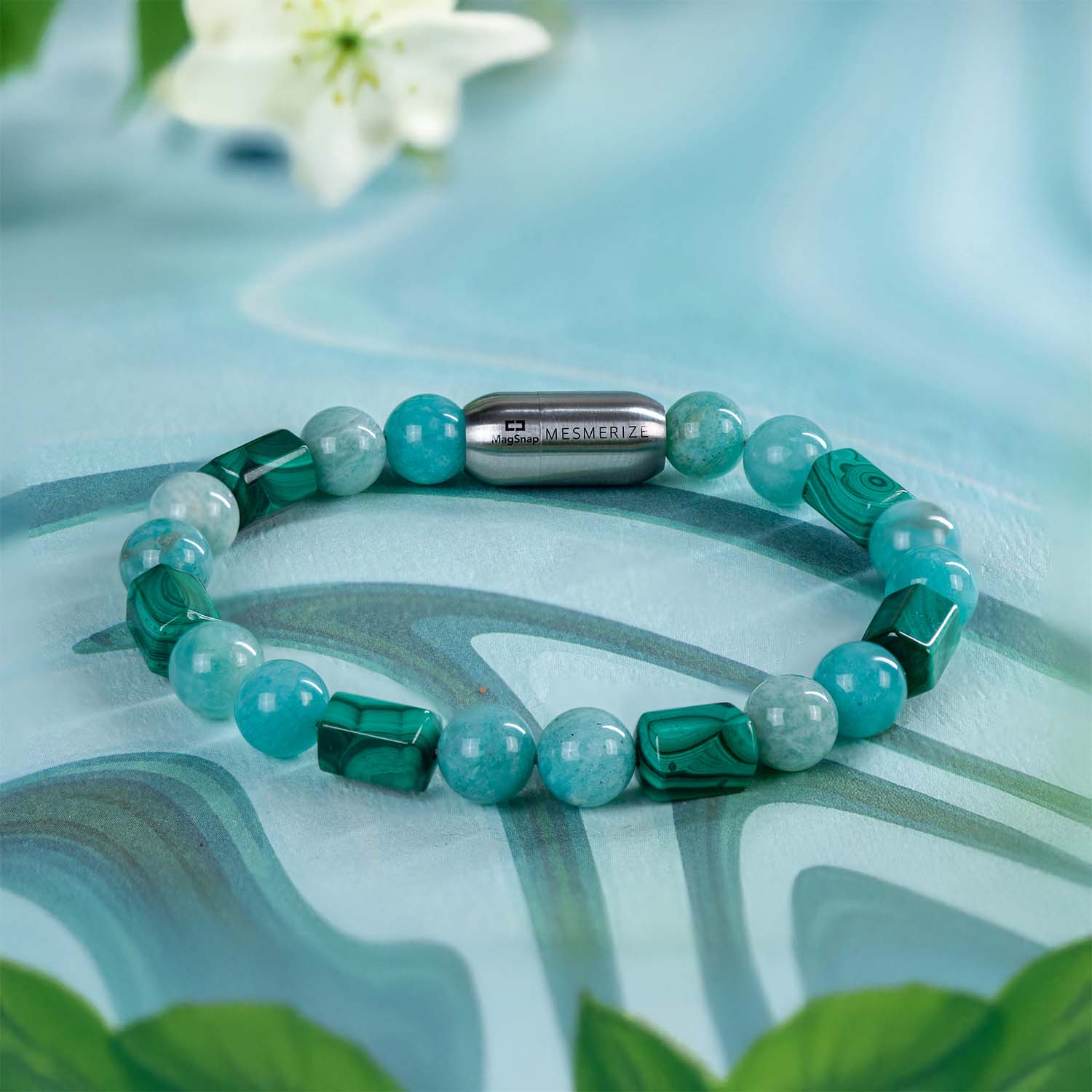 Elysia Amazonite & Cube Malachite Natural Stone Bracelet with Magsnap2
