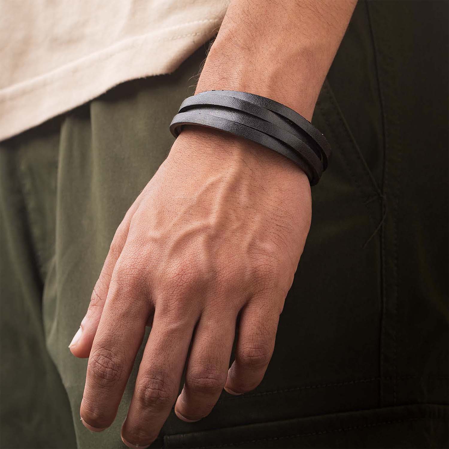 Forge Layered NeoLeather Bracelet with MagSlide Black
