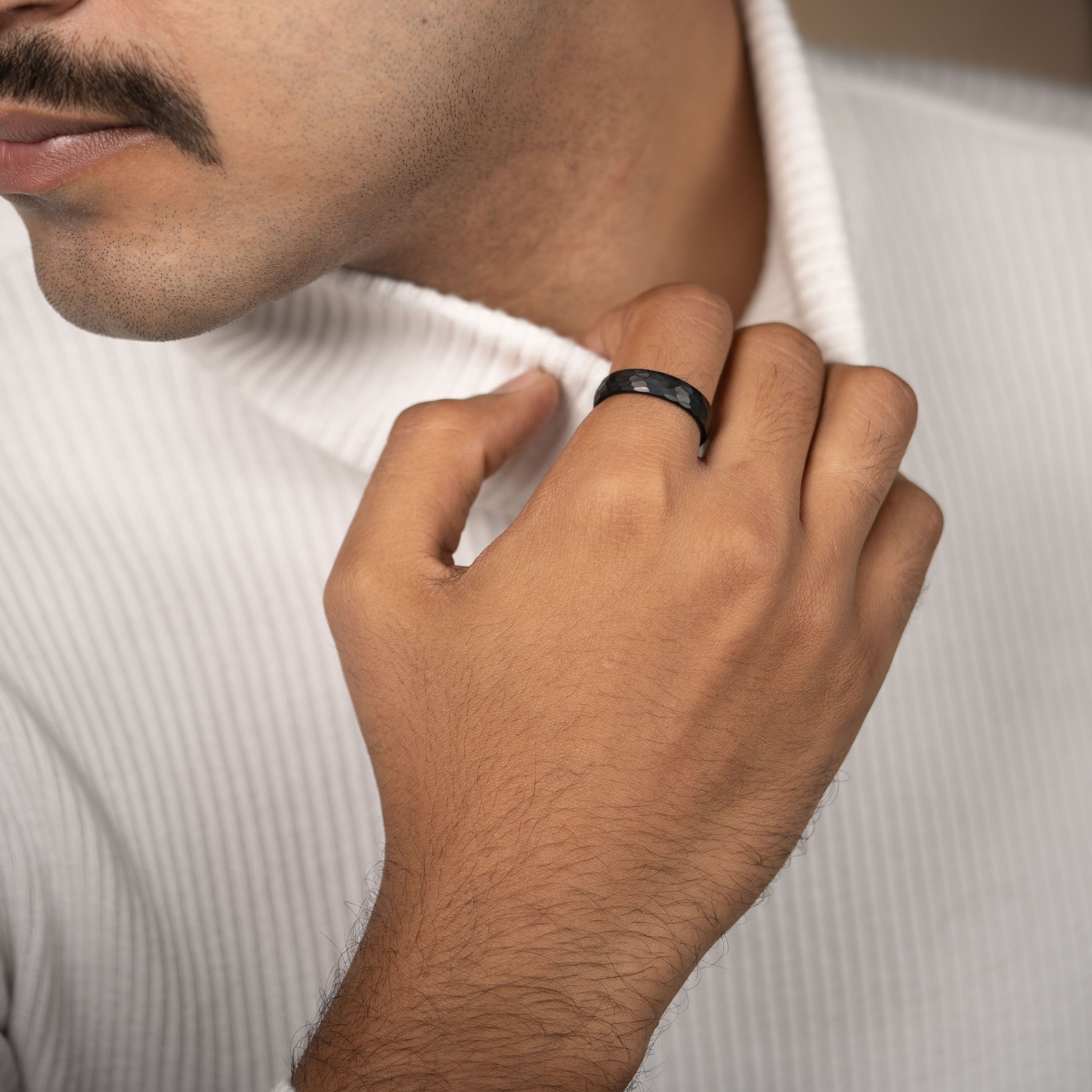 Forged Hammered Tungsten Carbide Band Ring BLACK