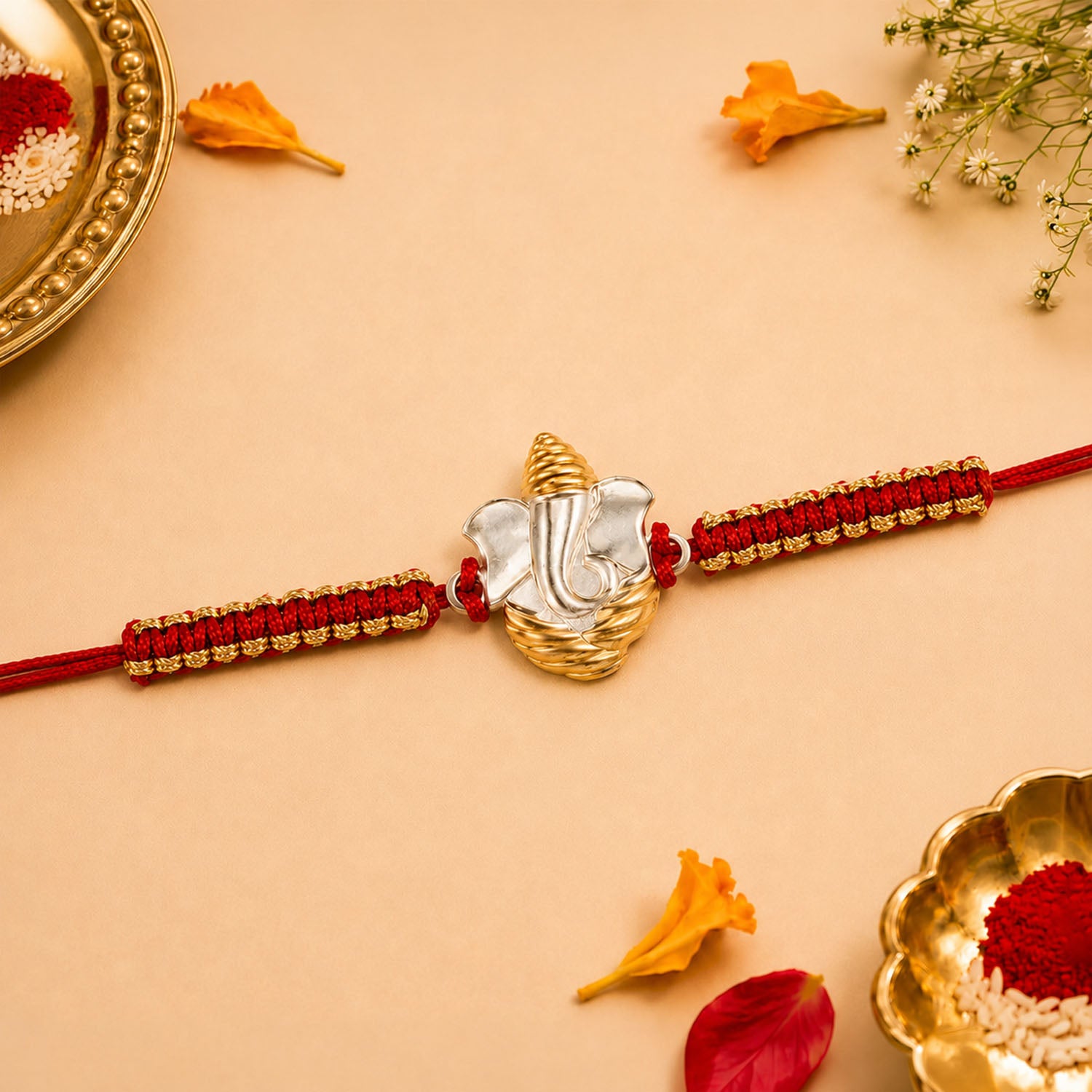 Ganesha Pure Silver Plated Rakhi