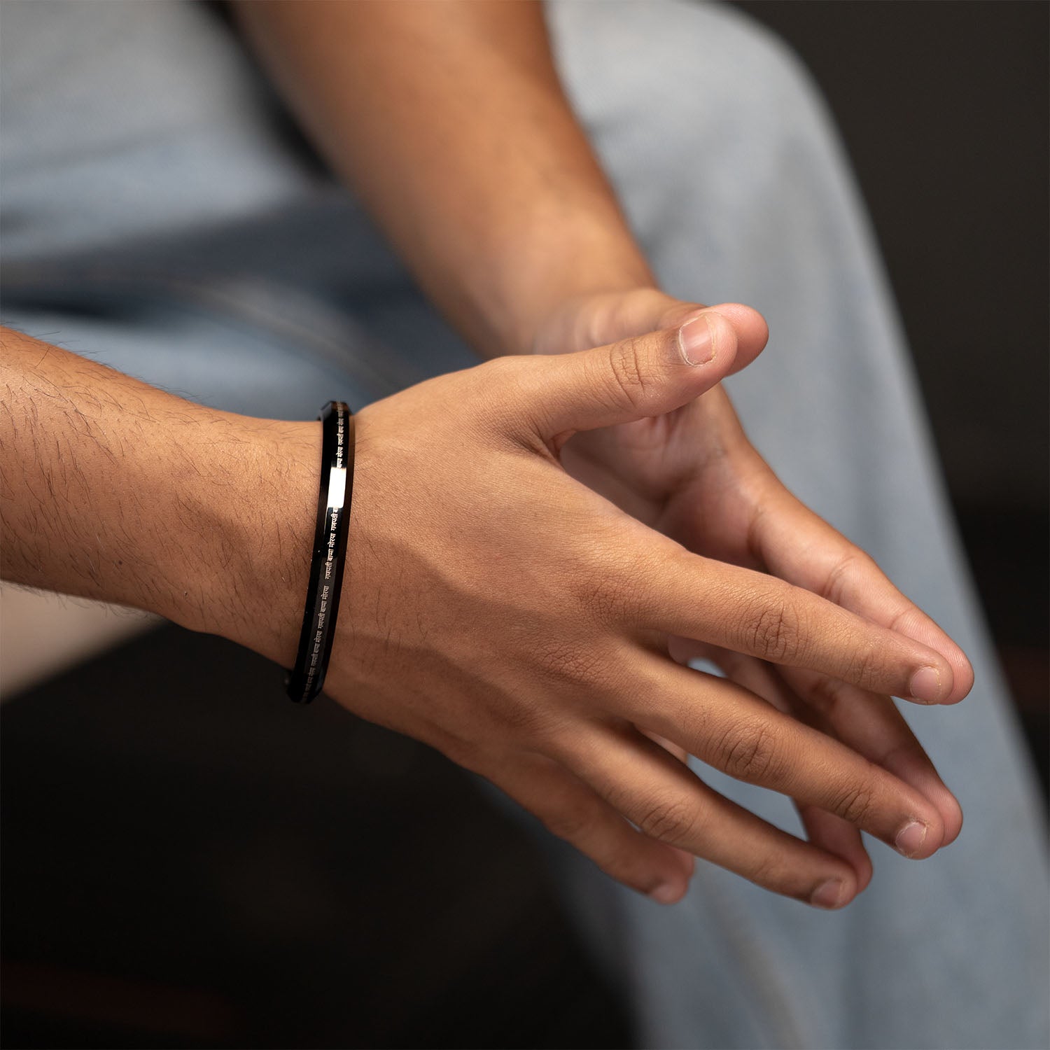 Ganpati Bappa Morya MicroCarved Round Kada Black