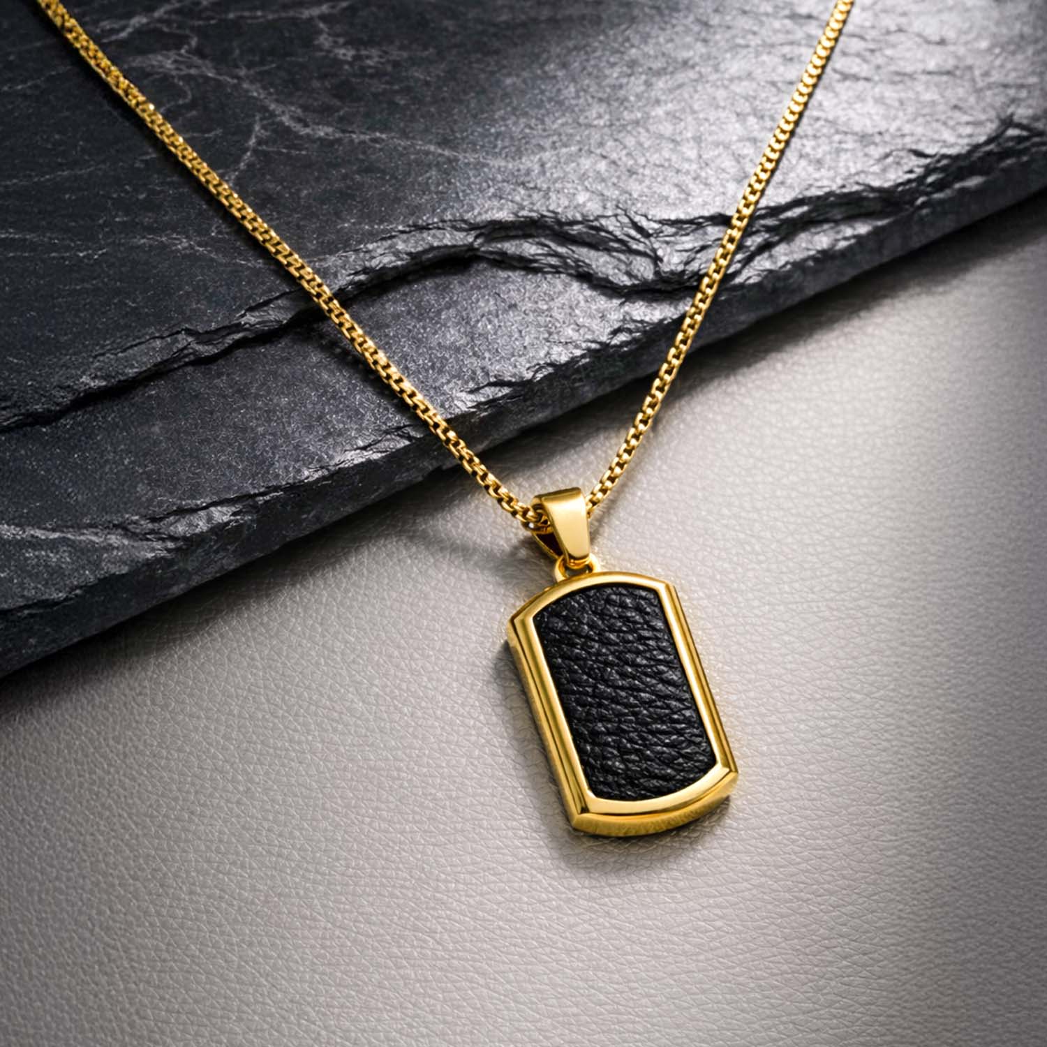 Textured Vegan Leather Inlay Necklace Gold