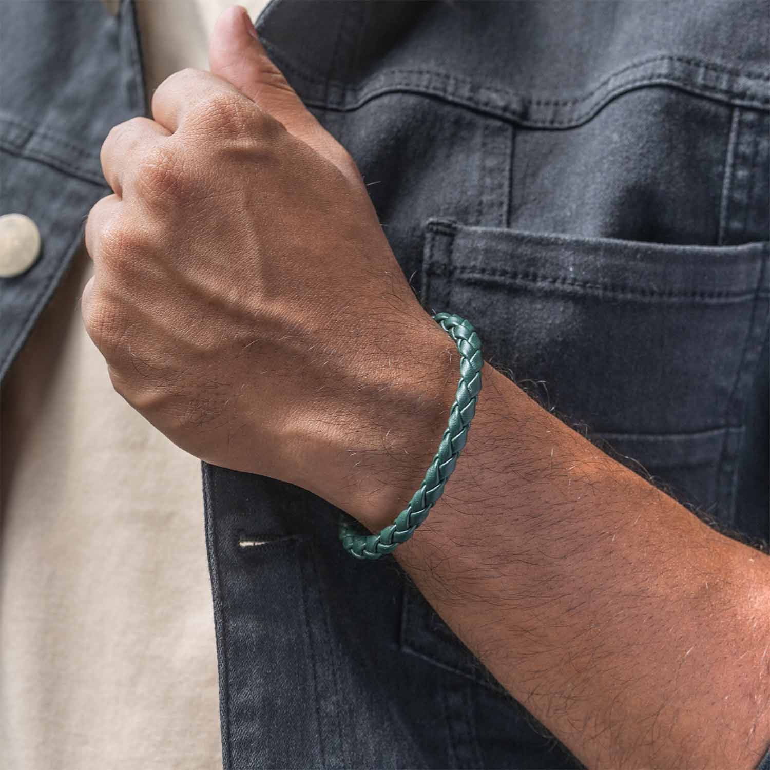 Alpha Braided NeoLeather Bracelet with MagSnap2 Green