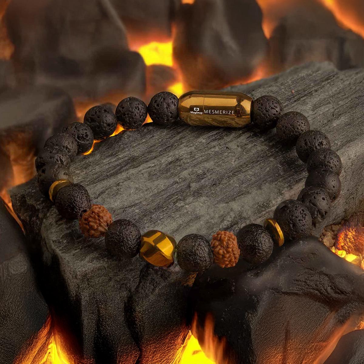 Grounded Rudraksh Natural Stone Bracelet With MagSnap2