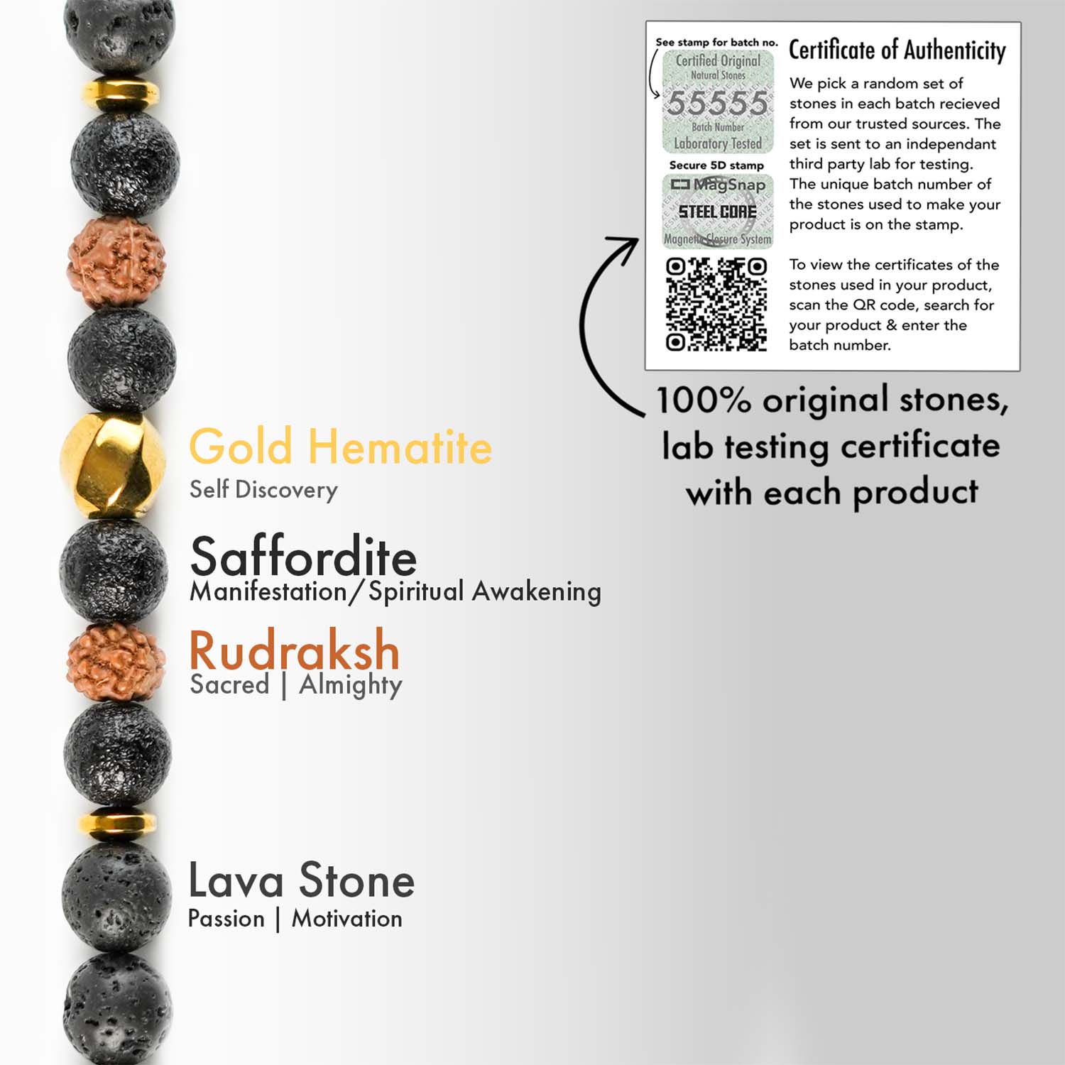 Grounded Rudraksh Natural Stone Bracelet With MagSnap2