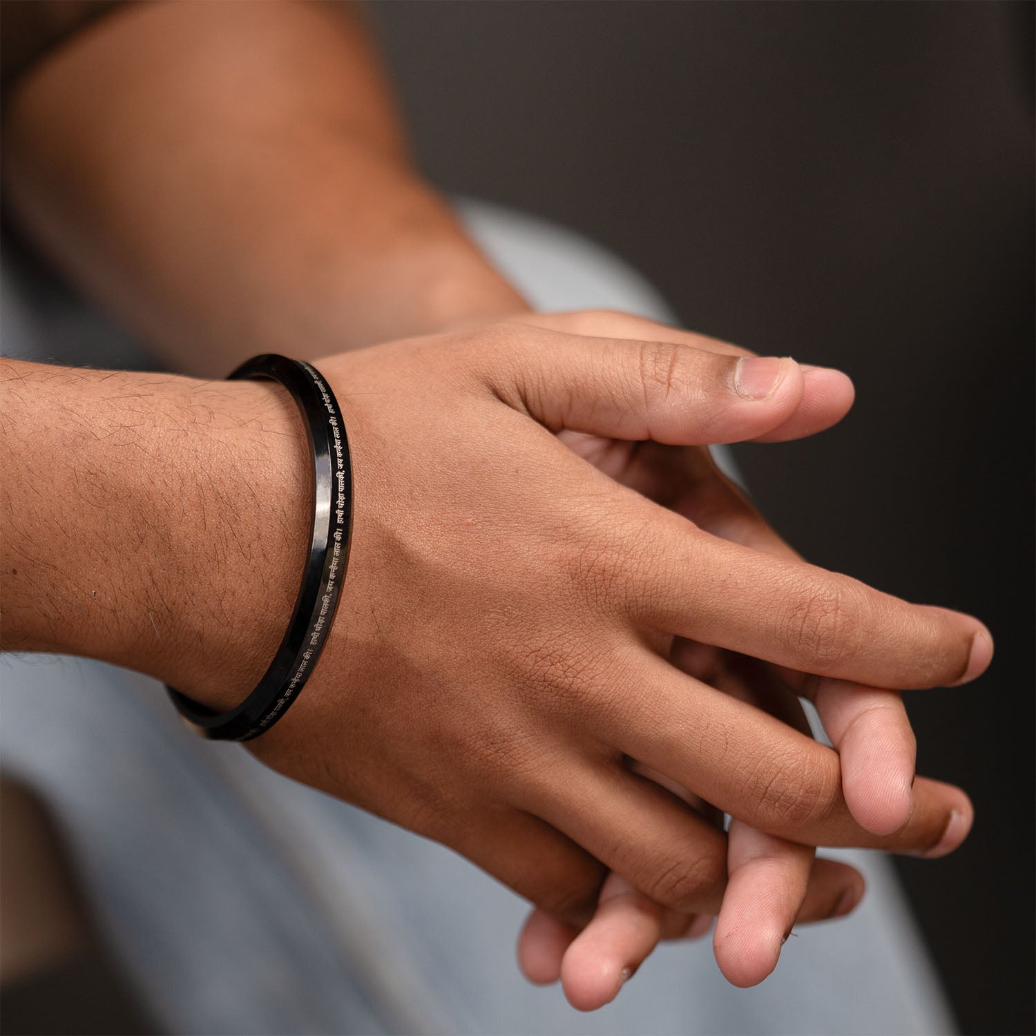 Hathi Godha Palki Krishna MicroCarved Round Kada Black