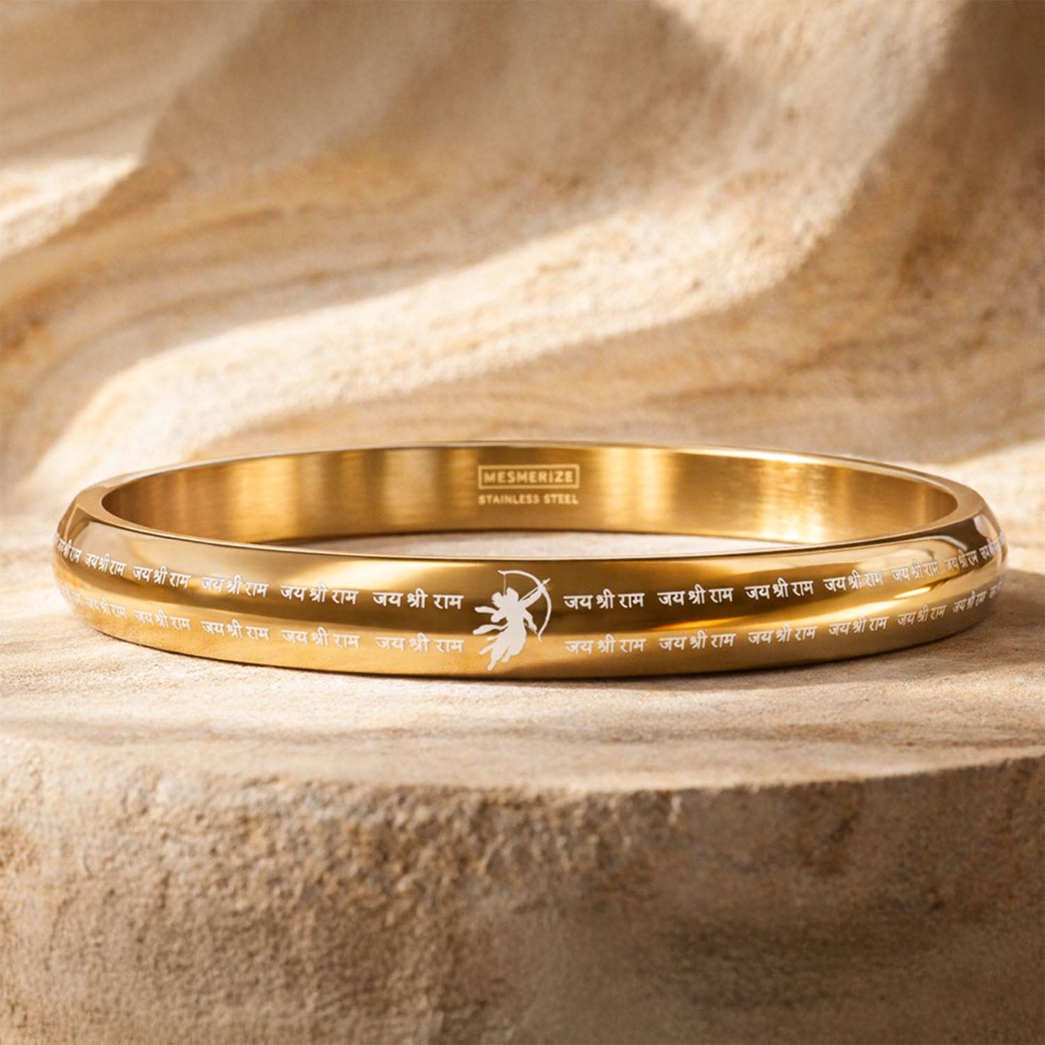 Jai Shree Ram MicroCarved Round Curved Kada Gold