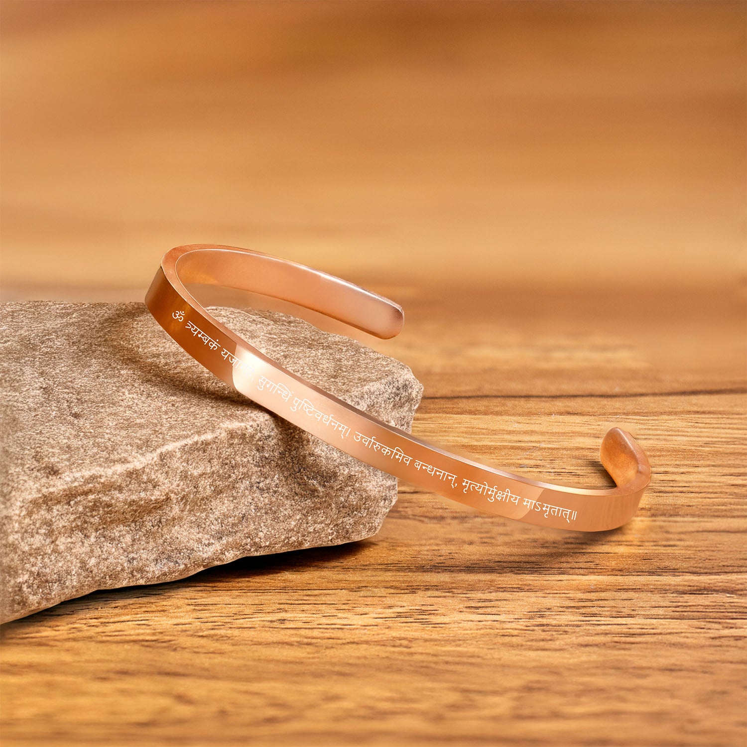 Maha Mrintujay Mantra Gloss Cuff Adjustable Bracelet Rose Gold