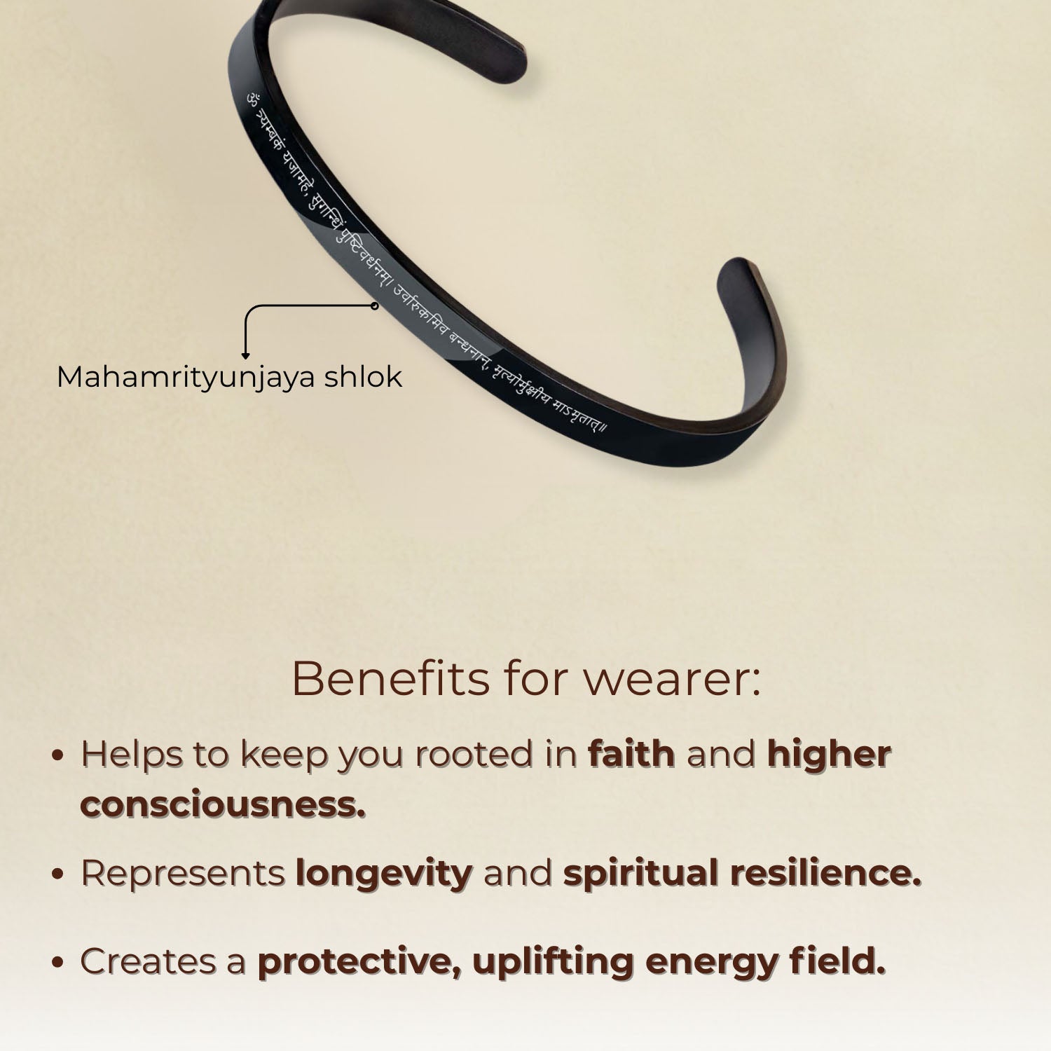Maha Mrintujay Mantra Gloss Cuff Adjustable Bracelet Gold