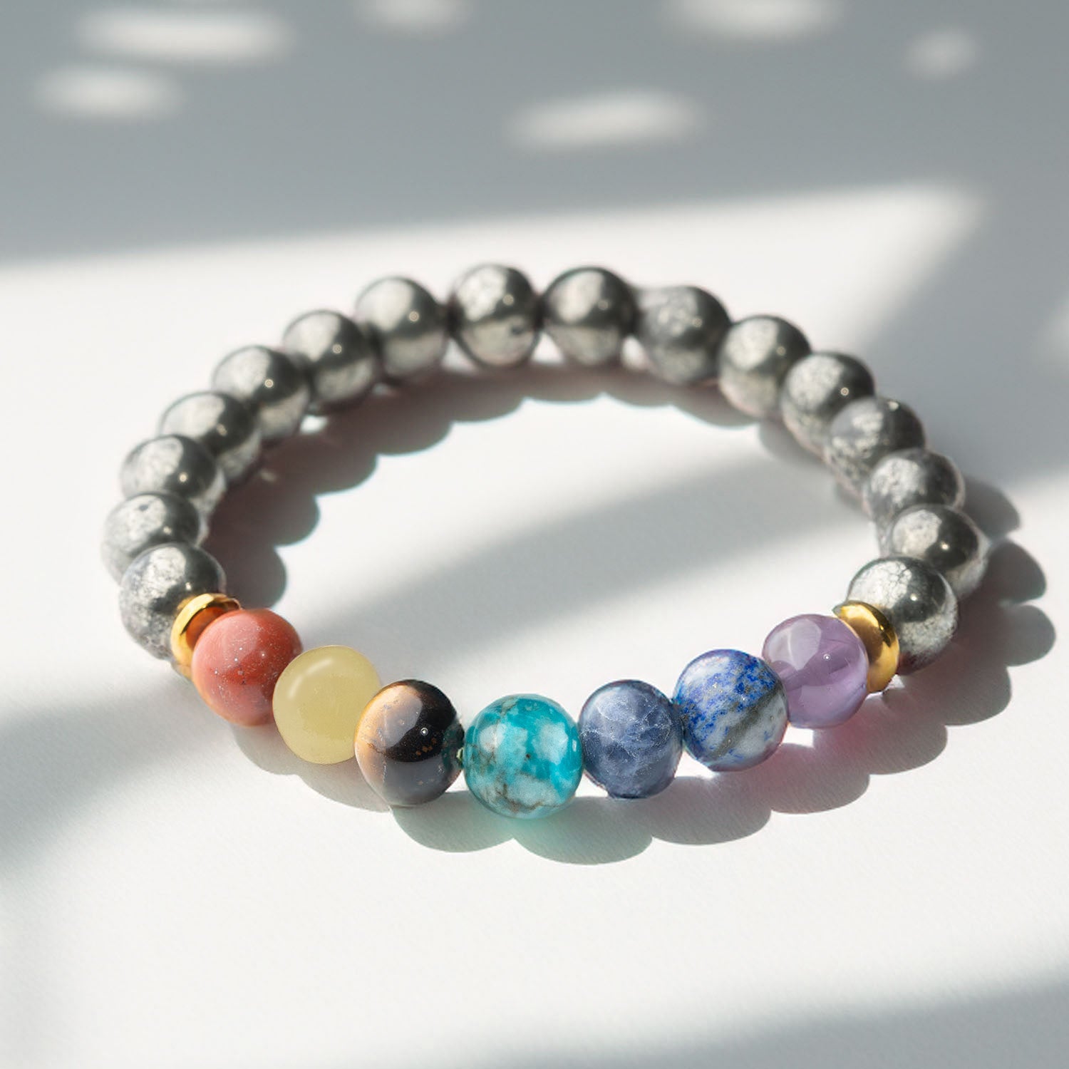 Natural Stone Jewellery Money Magnet Pyrite 7 Chakra Natural Stone Elastic Bracelet