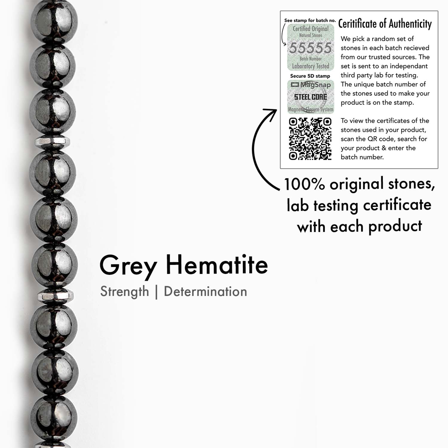 Mystic Grey Hematite Natural Stone Bracelet with MagSnap 2