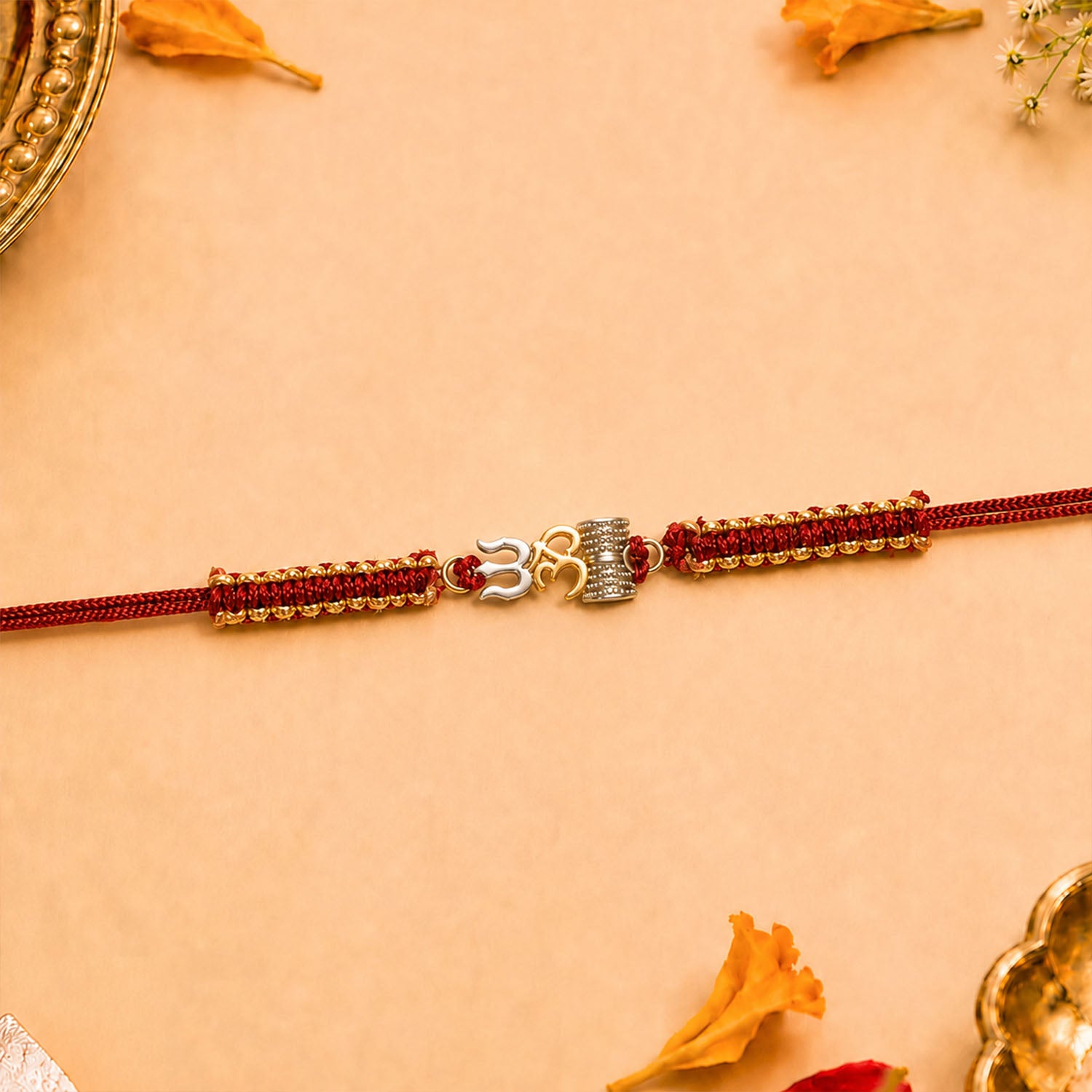 OmTrishulDamruPureSilverPlatedRakhi