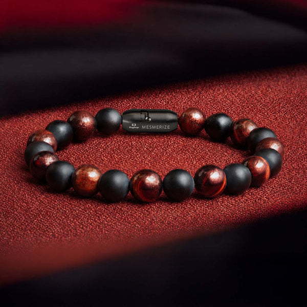 Natural Stone Jewellery Onyx Black and Red Tiger Natural Stone Bracelet with MagSnap