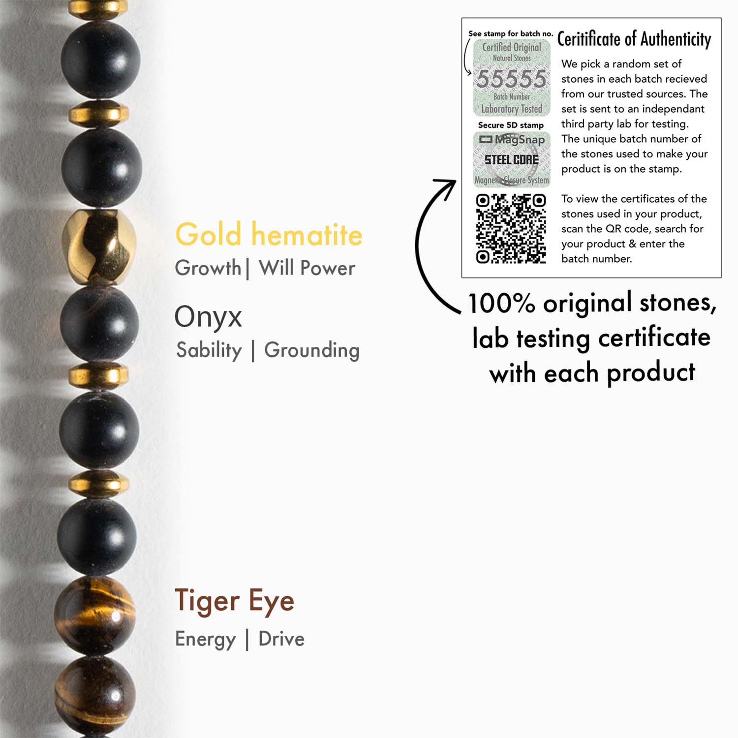 Natural Stone Jewellery Onyx Gold Tiger Eye Natural Stone Bracelet with MagSnap