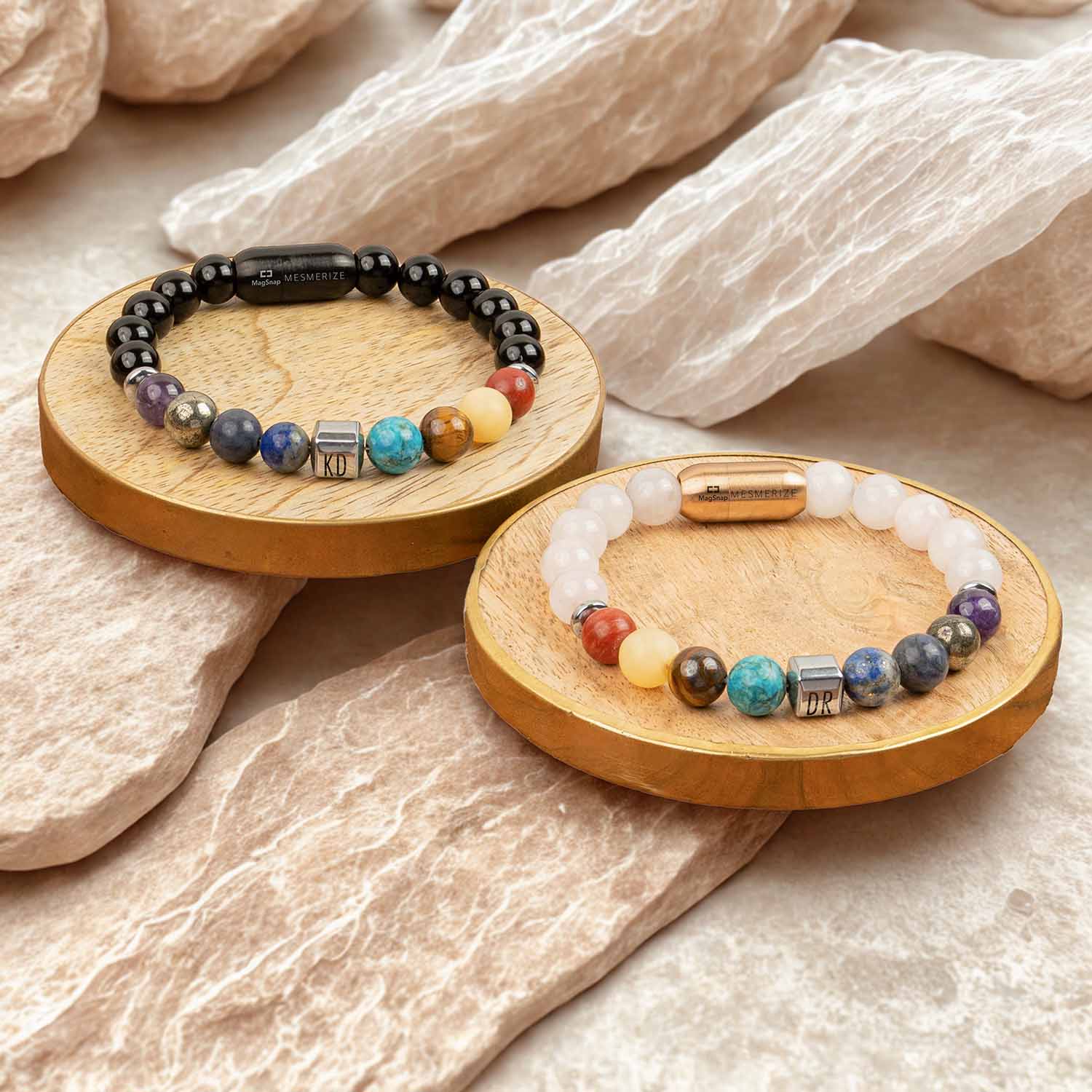 Personalised Chakras Natural Stone Couple Bracelets with Magsnap 2
