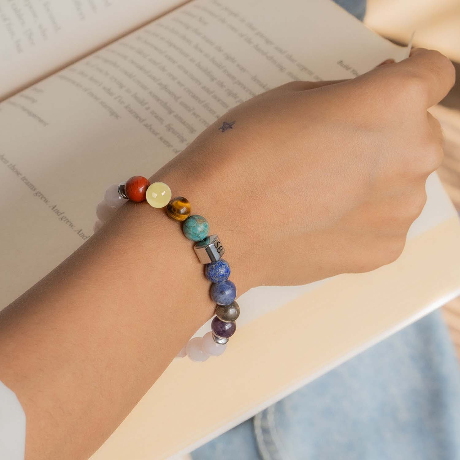 Personalised Solace Rose Quartz 9 Chakra Natural Stone Bracelet with Magsnap 2