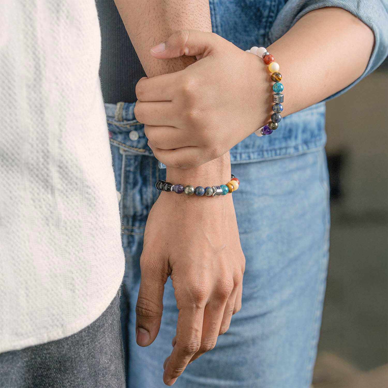 Personalised Chakras Natural Stone Couple Bracelets with Magsnap 2