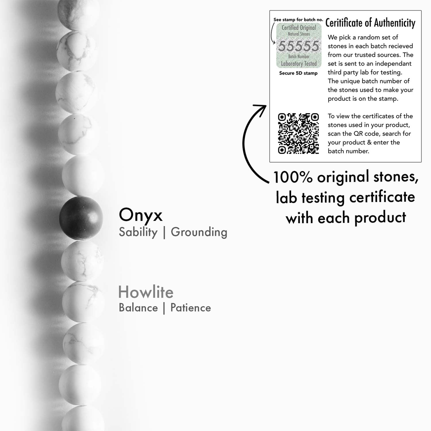 Natural Stone Jewellery Couple Howlite and Black Onyx Bracelet