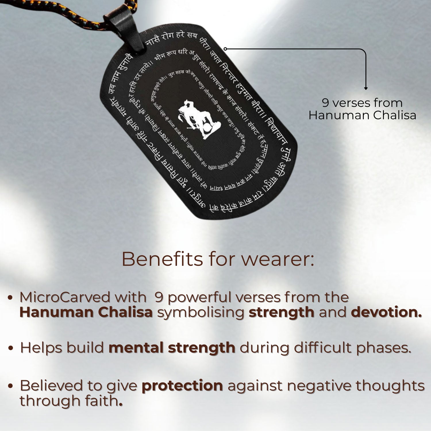 Positivity Hanuman Chalisa 9 Verse Silver Tag Necklace