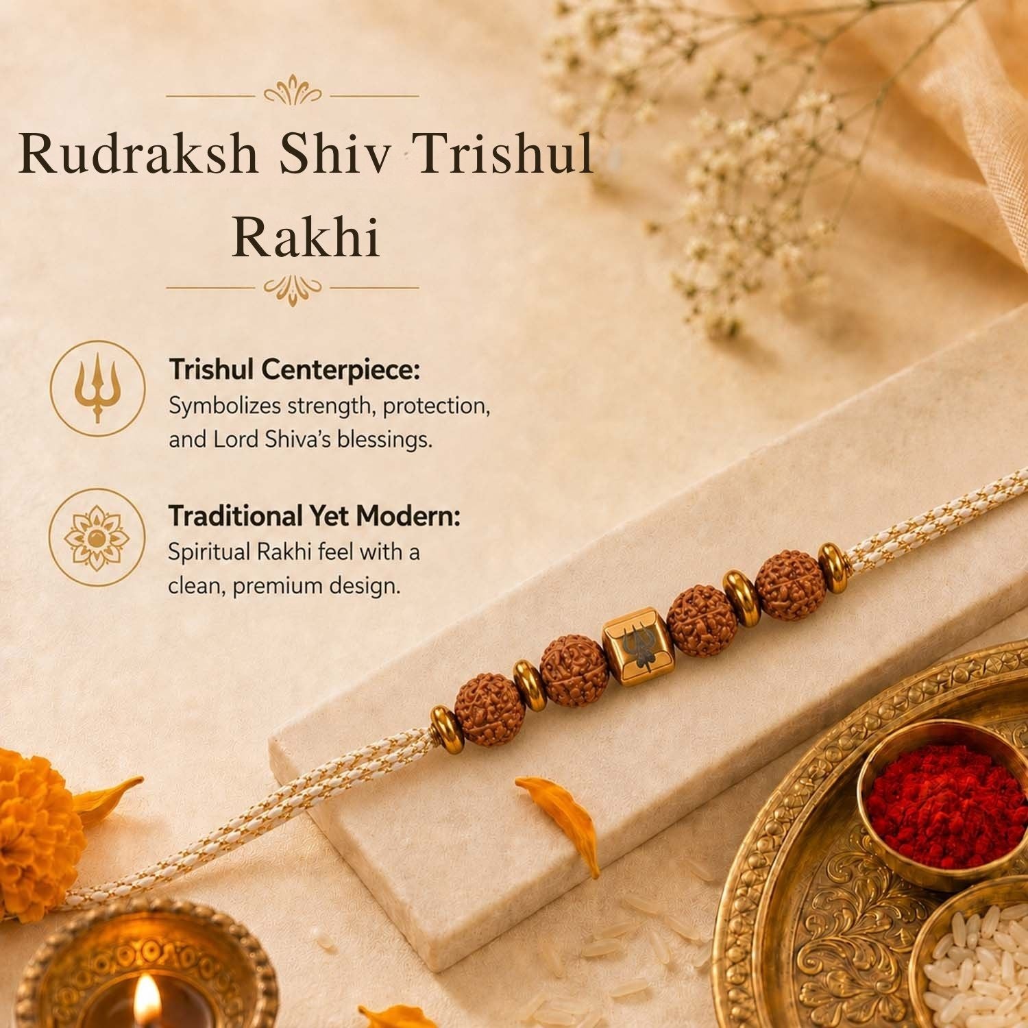 Power Shiv Trishul Rudraksha Rakhi