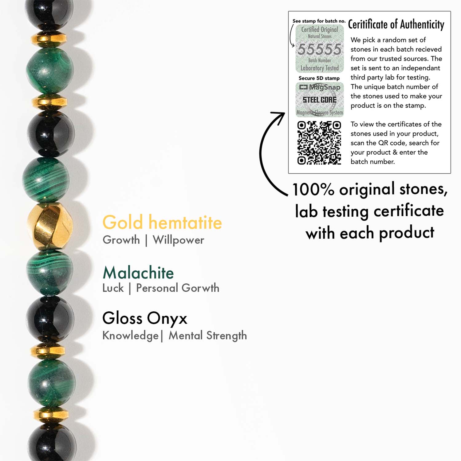 Malachite Natural Stone Couple Bracelets with Magsnap 2