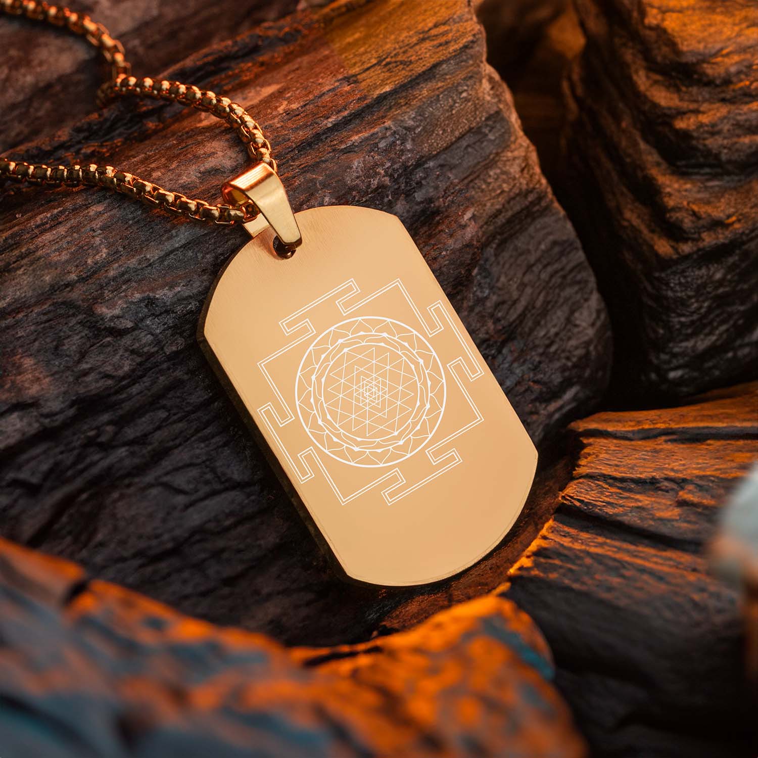 Prosperity Shree Yantra Tag Necklace Gold