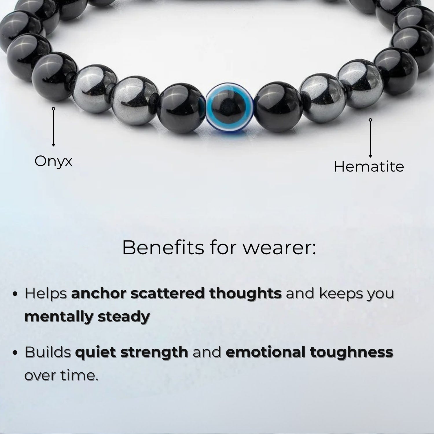 Protective Evil Eye Hematite Natural Stone Elastic Bracelet