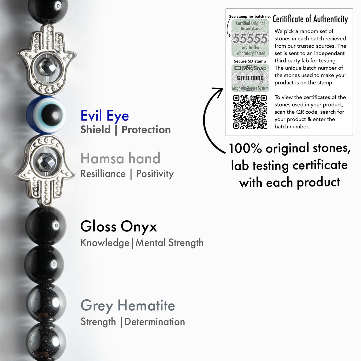 Protective Evil Eye Hamsa Natural Stone Bracelet with Magsnap 2